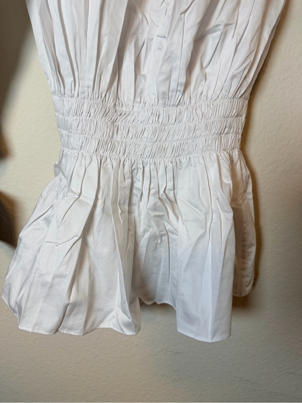 NWT Norma Kamali Peasant Dress White XS Off Shoulder Smocked Cotton Mini - Picture 6 of 9